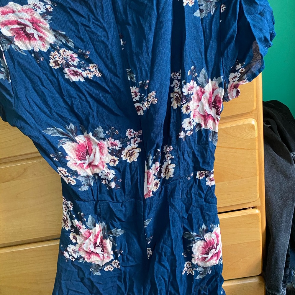 Navy blue floral romper